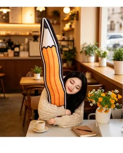 Cute giant pencil plush body pillow, soft cartoon sleeping cushion for girls bed doll.