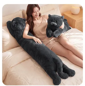 Long cat plush toy, cute soft sleeping side pillow and leg hugging cushion for girls bedroom decor.