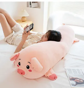 Cute pink pig long plush body pillow for sleeping side sleepers and cozy bed sofa cushion soft toy
