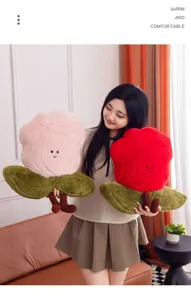 Cute rose flower plush pillow soft sofa cushion ins style floral doll gift for girls cozy