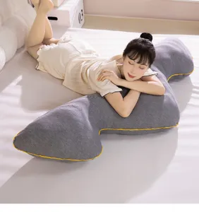 Ergonomic body pillow for comfortable sleeping, soft waist cushion with yellow piping design