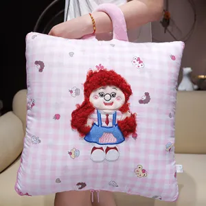 Cuscino coperta in peluche a quadri rosa portatile ricamo ragazza per il divano casa