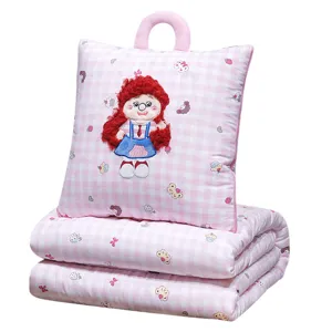 Cuscino e coperta pieghevoli a quadri rosa 2in1 per viaggio ufficio auto casa