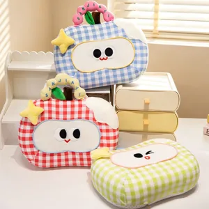 Appel Slaapkussen Kantoor Bureau Kussen Schattig Cartoon Ruitjes Pluche Speeltje Draagbaar Handheld Sierkussen Cadeau
