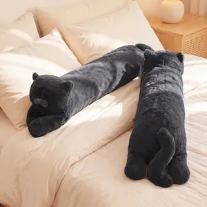 Long cat plush body pillow cute sleeping bolster fluffy stuffed toy for girls bed decor