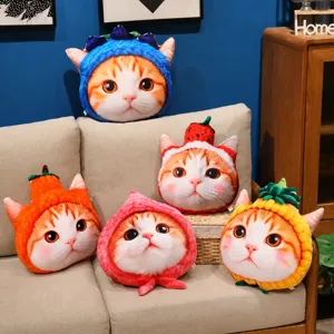 Simpatico Gatto Dei Cartoni Animati Cappello Di Frutta Cuscino Di Peluche Creativo Testa Di Animale Cuscino Imbottito Morbido Arredamento Casa Divano Letto Regalo Per Ragazze