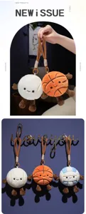 Cute plush sports ball keychain detail showing soft texture, cute expressions and hanging strap.