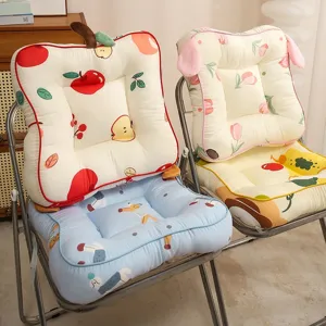 Cojín de Silla de Algodón Espesado Oficina Dormitorio Estudiantil Lindo Estampado de Frutas Animales Asiento Suave Cojín Integrado