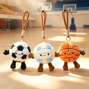 Cute Sports Ball Plush Toy Keychain Cartoon Baseball Basketball Volleyball Stuffed Doll School Bag Pendant