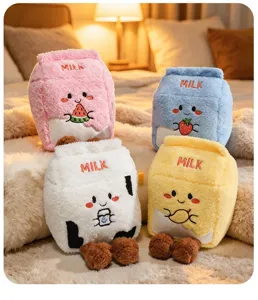 Cute cartoon milk carton plush toy pillow, soft stuffed doll sweet room decor gift for kids.