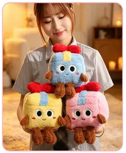 Cute cartoon gift box plush toy soft stuffed doll cute animal pillow for children birthday gift