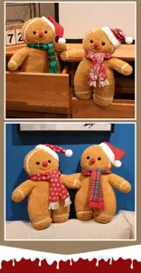 Christmas gingerbread man plush pillow holiday home decor soft toy detail view for cozy room sofa