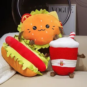 Cute food plush toys set, burger hot dog cola pillow soft cartoon doll gifts for girls