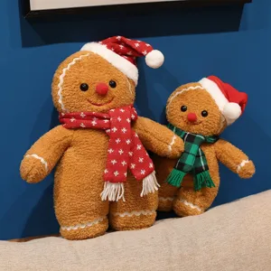 Christmas gingerbread man plush pillow set, cute stuffed dolls for holiday home decor.