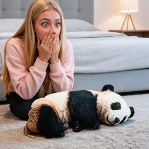 Realistisches schlafendes Panda Plüschtier Kissen, weiches Kuscheltier Geschenk für Kinder.