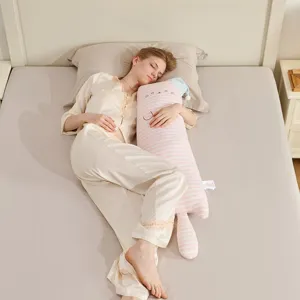 Almohada larga a rayas rosas para dormir, cojín de abrazo suave y cojín de cama para lado lateral.