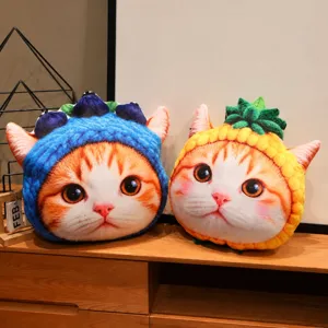 Simpatico cuscino peluche gatto cappello di frutta, morbido cuscino testa di gatto ananas.