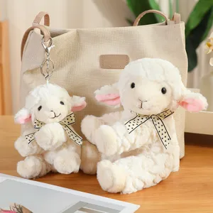Simulation cute fluffy white lamb plush toys keychain stuffed doll birthday gift for kids