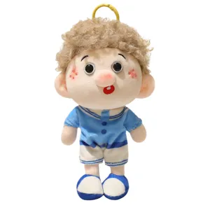 Cute curly hair plush doll pendant, soft stuffed toy bag charm gift for girls and kids.