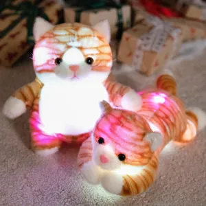 Cute glowing cat plush toy, soft stuffed animal doll with LED lights for girls gift.