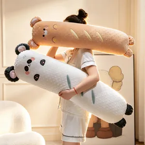 Cute cartoon bread panda long plush bolster pillow soft bed cushion for side sleeping relax