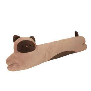 Schattig siamese kat pluche lang kussen, zacht slaapkussen voor bed en zijwaartse ondersteuning.