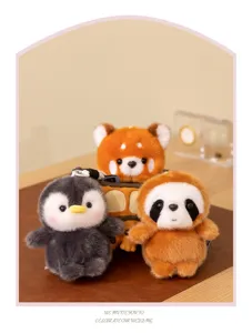 Cute plush animal keychain set, soft cartoon toy pendants for bags and keyrings.