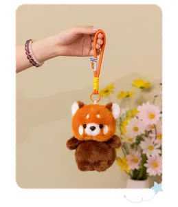 Cute red panda plush doll keychain, soft stuffed animal bag charm and cute toy pendant.