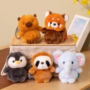 Cute Cartoon Animal Plush Doll Pendant Sloth Penguin Elephant Raccoon Capybara Stuffed Toy Keychain Bag Charm