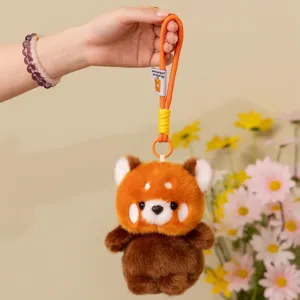 Cute red panda plush toy keychain, fluffy animal bag charm and key ring pendant for women girls.