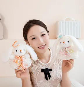 Lolita style cute bunny plush pendant floral dress soft stuffed toy keychain decoration