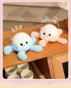 Cute plush octopus pendant detail view, lovely couple keyring doll for backpack.