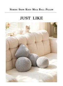 Cozy Nordic style knot and ball plush throw pillows for sofa, cute decorative cushion.