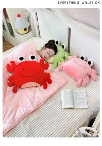 Lindo cojín manta de peluche de cangrejo de dibujos animados suave decoración de dormitorio
