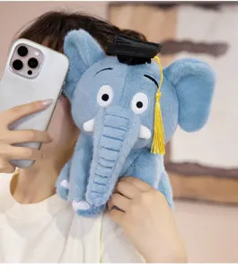 Abschluss Elefant Plüschtier mit Doktormütze, süßes blaues Stofftier Geschenk für Studenten.