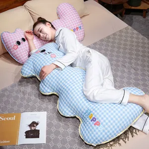 Plaid long body pillow cute cat shaped pregnancy side sleeping hugging pillow for bedroom use
