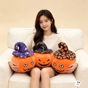 Peluche citrouille d'Halloween coussin mignon drôle avec chapeau de sorcière pour canapé