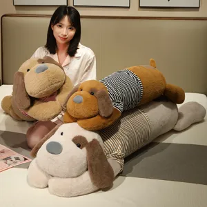 Cute clothing dog long plush bolster pillow for sleeping, bed and sofa back cushion for girls.