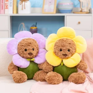 Cute flower bear plush toy teddy bear doll pillow soft stuffed animal gift for kids and girls.
