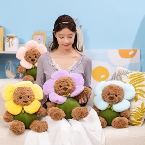 Cute flower bear plush toy, soft teddy bear doll pillow, lovely gift for kids and girls.