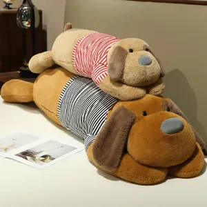 Cute striped clothes dog long plush toy pillow, soft stuffed animal body pillow for sleeping.