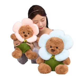 Cute flower bear plush toy soft teddy bear doll cute pillow sleeping doll gift for kids and girls