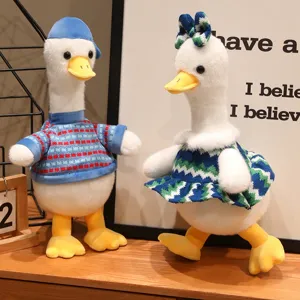 Simpatica coppia di anatre di peluche a gambe lunghe bambole regalo per decorazione scrivania.