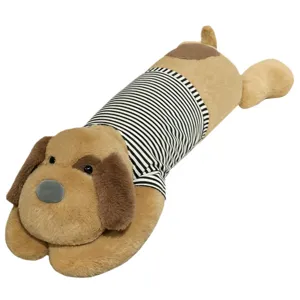 Cute long dog plush toy body pillow with striped shirt for sleeping and relaxing support.
