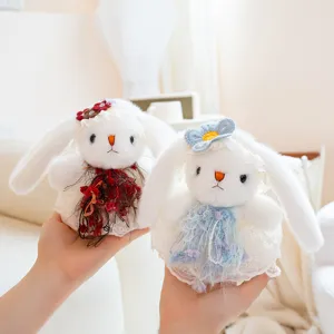 Lolita Style Cute Rabbit Plush Pendant Toy Floral Dress Soft Doll Keychain Decoration