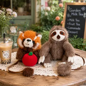 Cute plush toys set featuring red panda and sloth, soft stuffed animals for home decor and gifts.