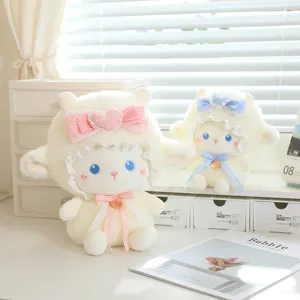Cute Little Lamb Stuffed Animal Plush Toy Kawaii Soft Sheep Doll With Lace Bowknot Birthday Gift For Kids Girls Room Decor