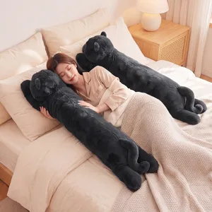Long Black Cat Plush Body Pillow Cute Animal Stuffed Toy Soft Sleep Companion for Bedroom