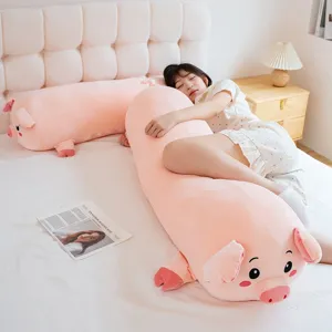 Cute Pink Pig Long Body Pillow Plush Toy Soft Stuffed Animal Side Sleeping Pillow Bed Sofa Cushion Girl Gift