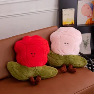 Cute Rose Flower Plush Pillow Soft Stuffed Plant Doll Sofa Cushion Ins Style Decorative Pillow For Girls Gift